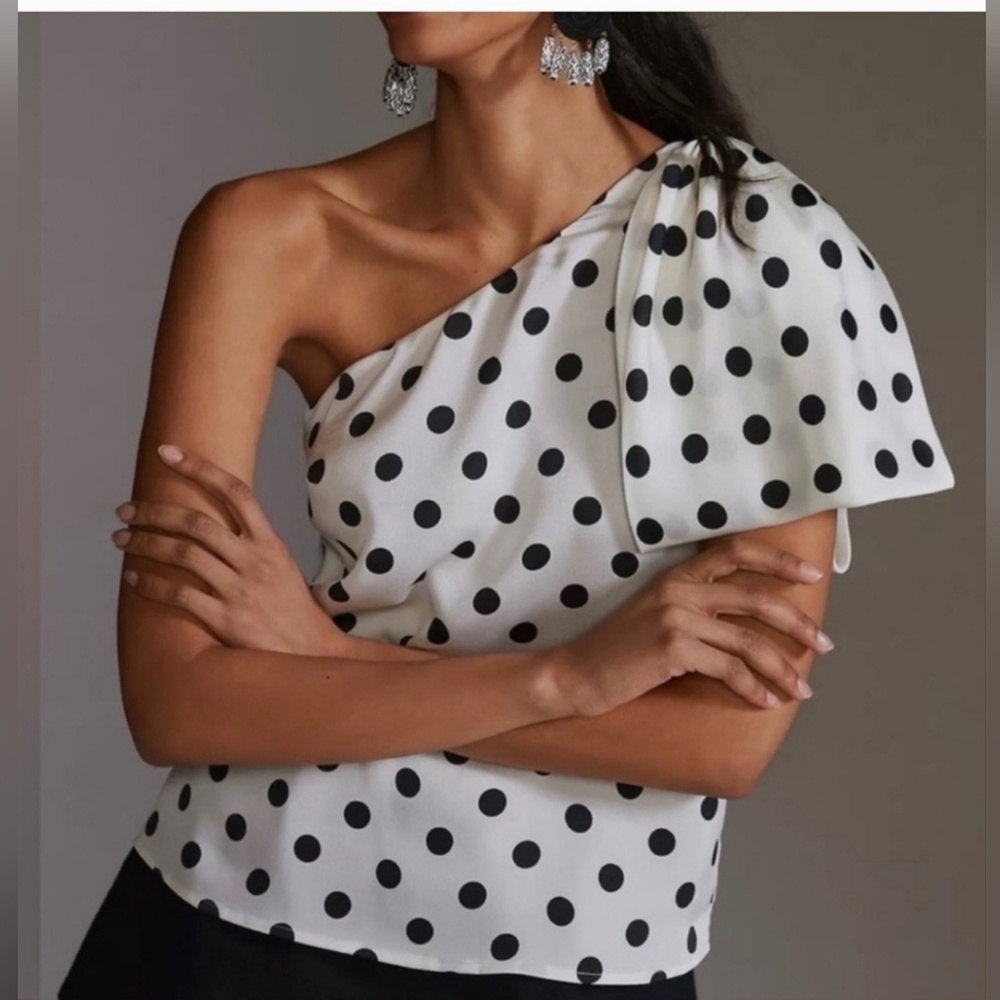 Anthropolgie X Sachin Babi Polka Dot One-Shoulder Top. Xl New Barbiecore Date
